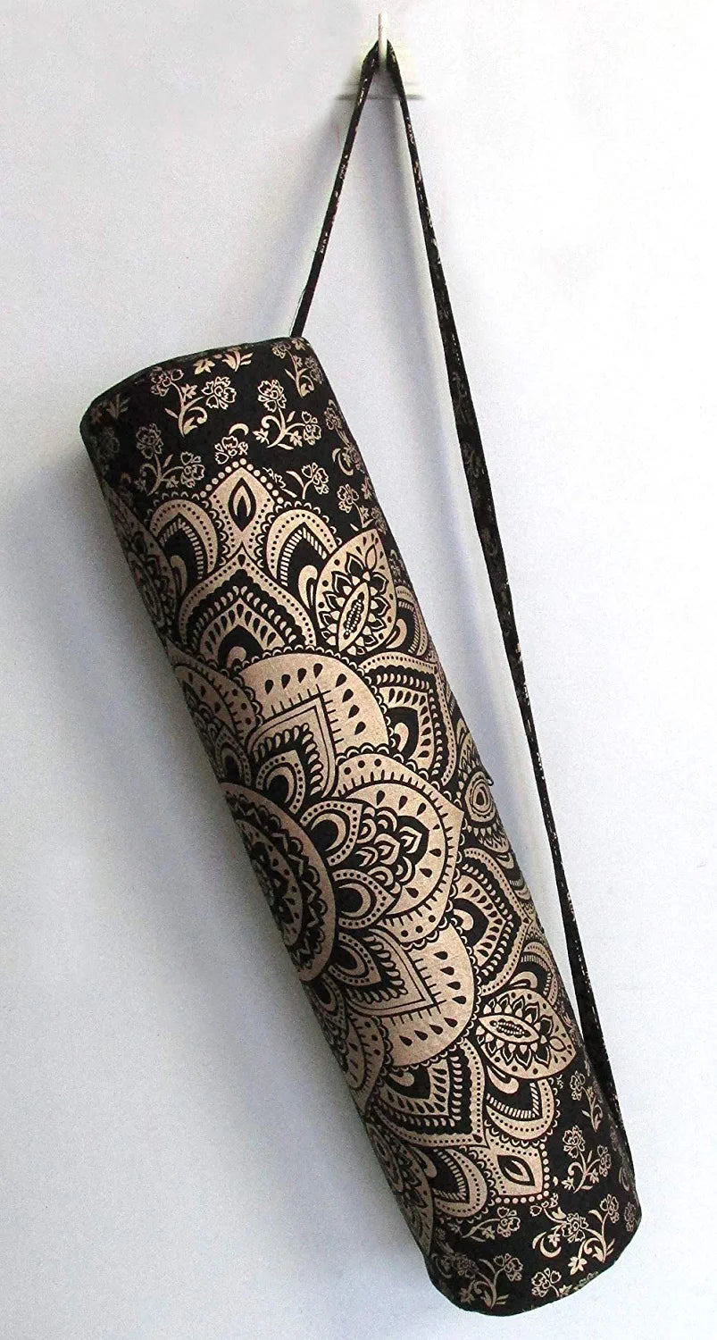 ICC Black Gold Mandala Full-Zip Exercise Yoga Mat Carry Bag Gym Beach Pilates Carrier Bags Hippie Mandala Indian Cotton Bag