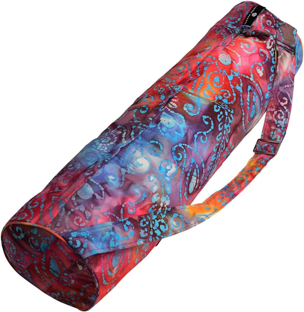 Hugger Mugger Batik Yoga Mat Bag - Beautiful Pattern, Durable 100% Cotton, Full Lining, Adjustable Strap, 2 Extra Zipper Pockets
