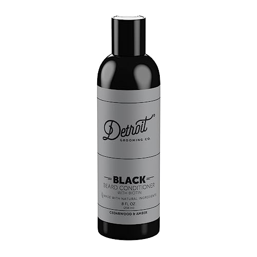 Detroit Grooming Co. Beard Conditioner for Men with Argan Oil & Cocoa Seed Butter - Softener, Detangler, Hydrating Conditioner & Face Moisturizer - Cedarwood Amber- Black Edition - 8oz