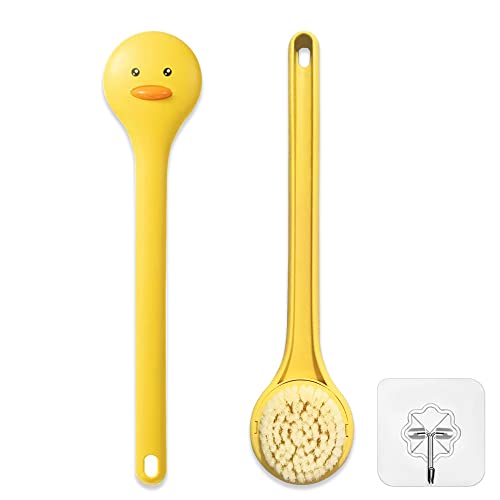 Little Yellow Eagle Bath Brush, Softer bristles, Long Handle, Suitable for Children Aged 3-12, Cleaning Sweat Stains and Beauty Bath, Wet or Dry Brush, Bath Brush (14 inch, Lemon Yellow)