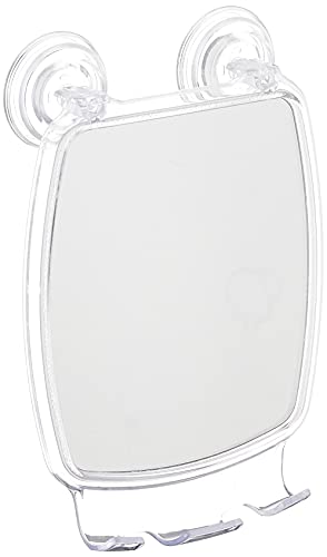 iDesign Plastic Power Lock Suction Shower Shaving Mirror with Razor Holder, Fog-Free Mirror for Bathroom or Tub, 6.25" x 8.5" x 2.5", Clear, 1 x Mirror