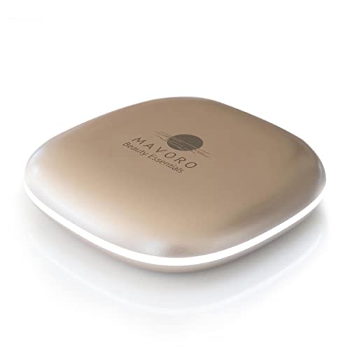 Mavoro LED Lighted Travel Makeup Mirror, Rechargeable, 1x/10x Magnification - Daylight LED, Pocket or Purse Mirror, Small Travel Mirror. Folding Portable Mirror, Touch Sensor, USB (Champagne Gold)