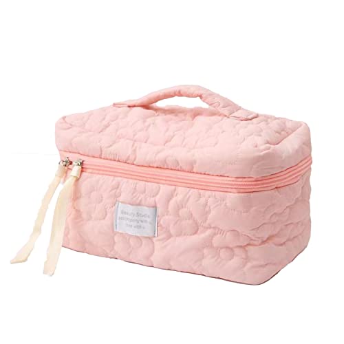 HIQUAY Large Capacity Soft Makeup Bag, Soft Travel Cosmetic Bag Makeup Pouch Bag for teens, Women and Girls (Pink)