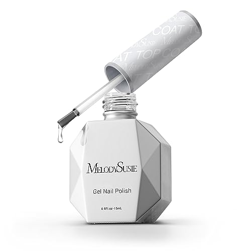 MelodySusie Gel Top Coat - 15ml No Wipe Top Coat, Glossy Shine Finish, Long Lasting Top Gel for Clear Nail Gel and Acrylic Nails - Ideal for Home DIY and Nail Salon