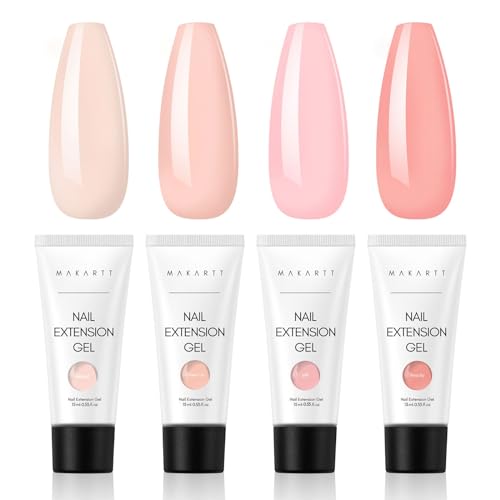 Makartt Poly Nail Gel Set 4 Nude Colors 15ML, Neutral Classic Color Gel Nail Builder Long Lasting Hard Gel for Nail Extension French Manicure Gel Acrylic Kit Gel Nail Builder Kit
