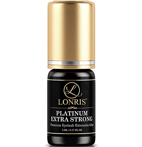 8-9 Weeks Retention/Volume Eyelash Extension Glue/Platinum Extra Strong LONRIS Lash / 0.5-1 Sec Drying time/Maximum Bonding/Semi-Permanent Extensions Supplies/Professional Use Black Adhesive (5 ML)