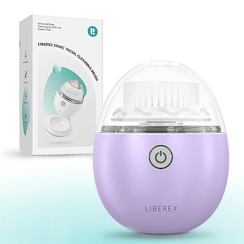 Liberex Egg Facial Cleansing Brush - Sonic Vibration with 3 Intensity Levels for Deep Cleansing and Exfoliation, Waterproof, Smart Timer, 3 Brushing Heads, Wireless Rechargeable