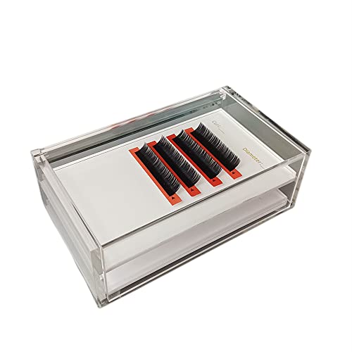LIXIMMAZN 2 Layers Acrylic Eyelash Pallet Organizer Box, Grafting Eyelash Clear Makeup Display Container for False lashes Transparent Storage Case (White)