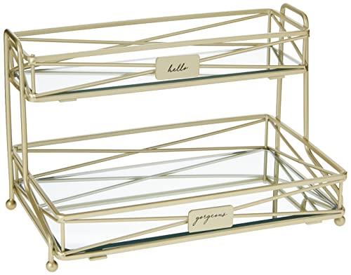 Home Details 2 Tier Mirrored, Perfect for Perfumes, Jewelry, Makeup, Cosmetic Organizer, Stylish Decor in Satin Gold Vanity Tower
