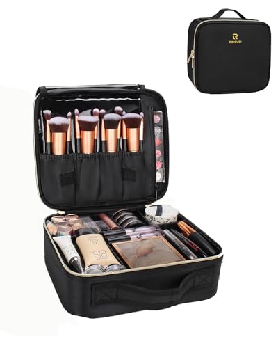 MONSTINA Makeup Train Cases, Professional Travel Makeup Bag, Portable Organizer Storage Bag for Cosmetics Makeup Brushes Toiletry Travel Accessories Black Small