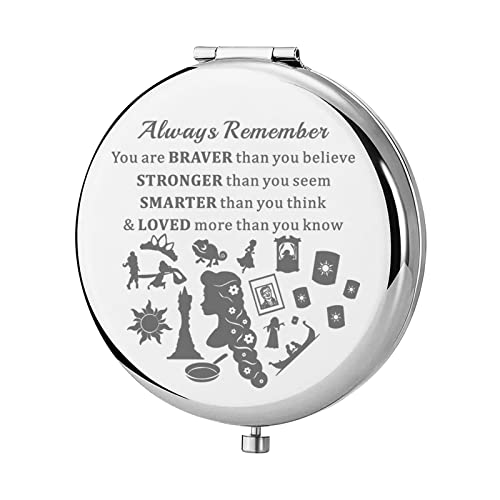 KEYCHIN Rapunzel Pocket Mirror Princess Tangled Fans Gifts Always Remember You are Braver Stronger Smarter Than You Think Compact Makeup Mirror for Women Girls Teenagers (Rapunzel Mirror-S)