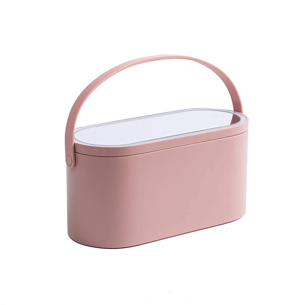 Luckystar Travel Makeup Organizer Box with LED Mirror, Pink Portable Makeup Case Touch Switch Home Cosmetic Box Jewelry Organizer Gift for Women Girls