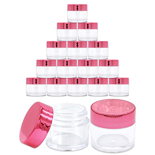 Beauticom 7 Gram / 7 ML Thick Wall Round Leak Proof Clear Acrylic Jars for Beauty, Cream, Cosmetics, Salves, Scrubs (72 Pieces Bottom Clear Base + 72 Pieces Lids, Metallic Rose Pink Gold)