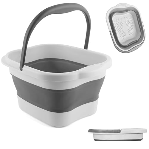 Leemeimei Foot Bath Collapsible Foot Soak Tub with Handle, 15L(4 GL) Foot Spa Bath Massager Foot Soaking for Dry Cracked Feet, Plastic Foot Bucket-Grey