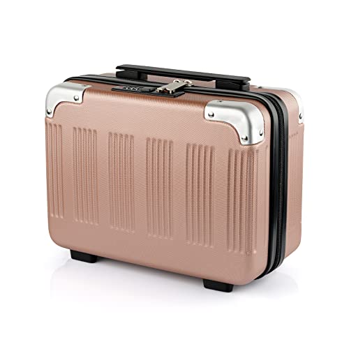 Lzttyee Small Hard Shell Cosmetic Case Travel Hand Luggage Portable Carrying Makeup Case Suitcase (Rose gold)