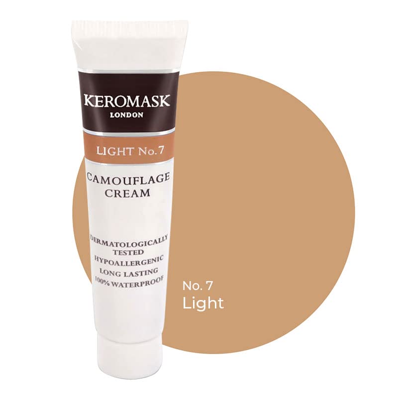 Keromask Full Coverage Concealer | Light No 7 | Camouflage Makeup | Waterproof Concealer | Hypoallergenic | Vitiligo, Tattoo, Rosacea, Tattoo Cover |24 Shades