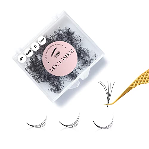 MDC LASHES Promade Fans Eyelash Extensions 500fans 0.05-0.07 Thickness, C/CC/D Curl, 8-16mm 10D Volume Eyelash Extensions Short Stem Soft Promade Fans, Long Lasting, Easy Application