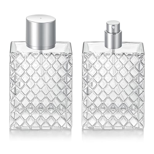 Jxcmeng 2Pcs 100ml 3.4 oz Refillable Spray Perfume Bottles large cosmetic Fine Mist Atomizer Empty Portabe Clear Glass Essential Oil Container for Travel
