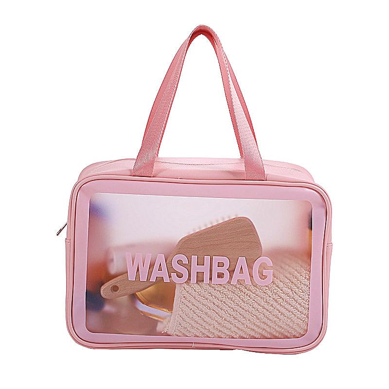 HICOPOWER Travel Toiletry Bag,PU Clear Hanging Cosmetic Bag,Large Makeup Bag for Women and Gym (Pink)