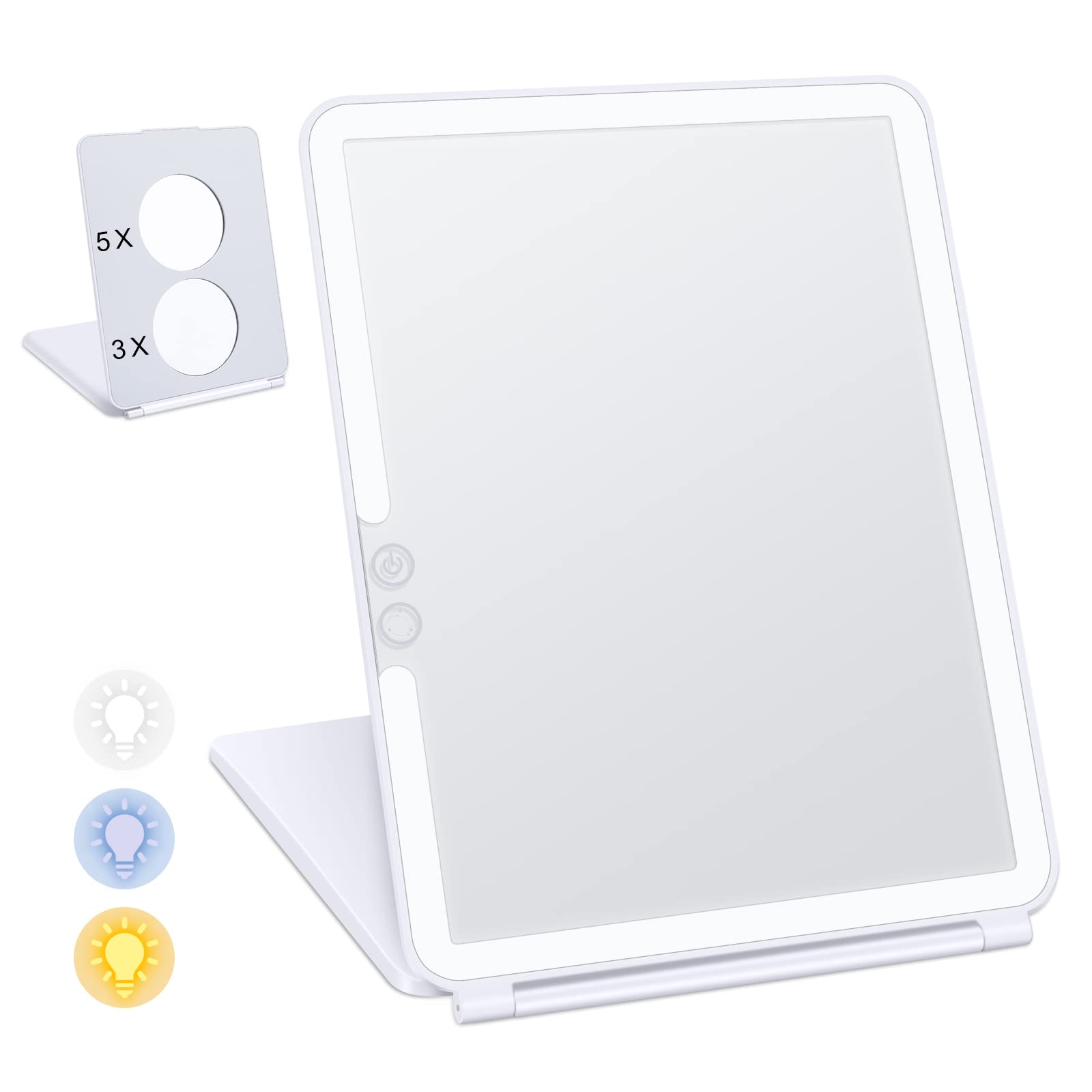 VANMRIOR Makeup Mirror Vanity Mirror with Lights True LED 3X 5X Magnification Travel Mirror for Desk