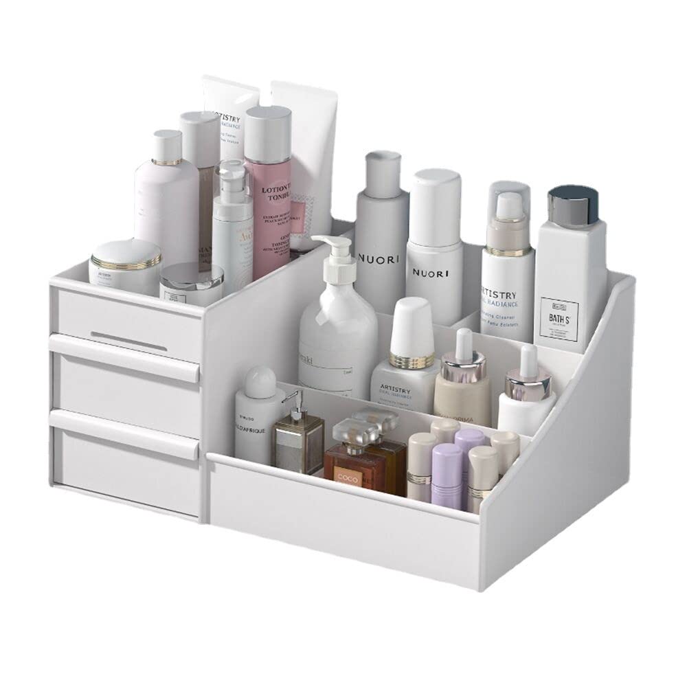 RIIPOO Cosmetic Storage Box, Makeup Skin Care Organizer with Drawer for Vanity Desk Counter, Small Size, 10.2 x 6.3 x 4.6 Inches