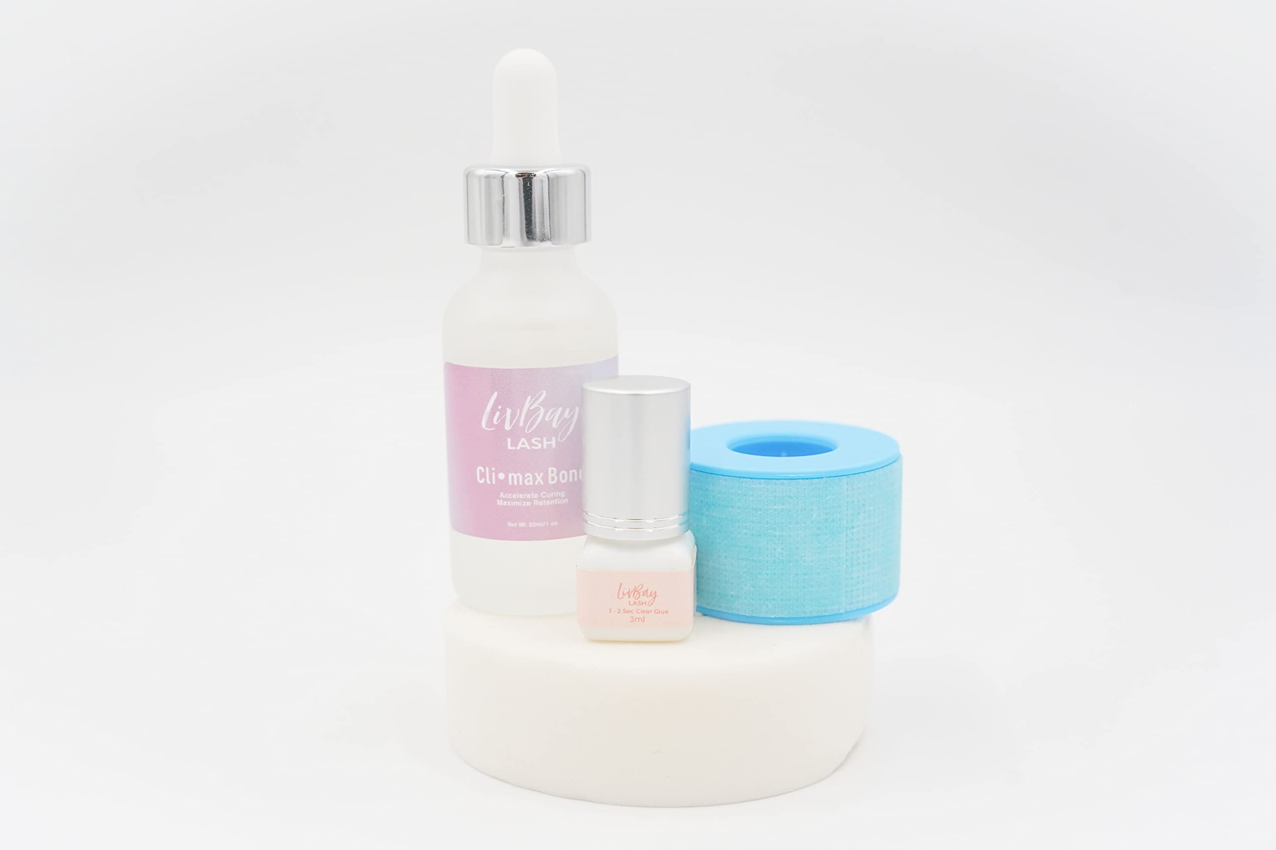 LivBay Sensitive Sally - Sensitive Client Lash Bundle | Glue Kit Collection | Clear Adhesive 3ml + Bonder + Blue Medical Tape + Foam Tape (Professional Use Only)……