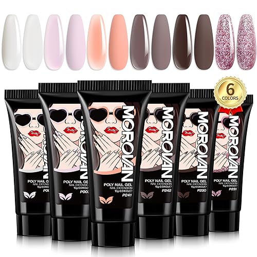 Morovan Poly Gel Nail Colors: 6 Colors Poly Nail Gel Pink Nude Poly Nail Extension Gel 15g Poly Gel Colors DIY Art Home Salon