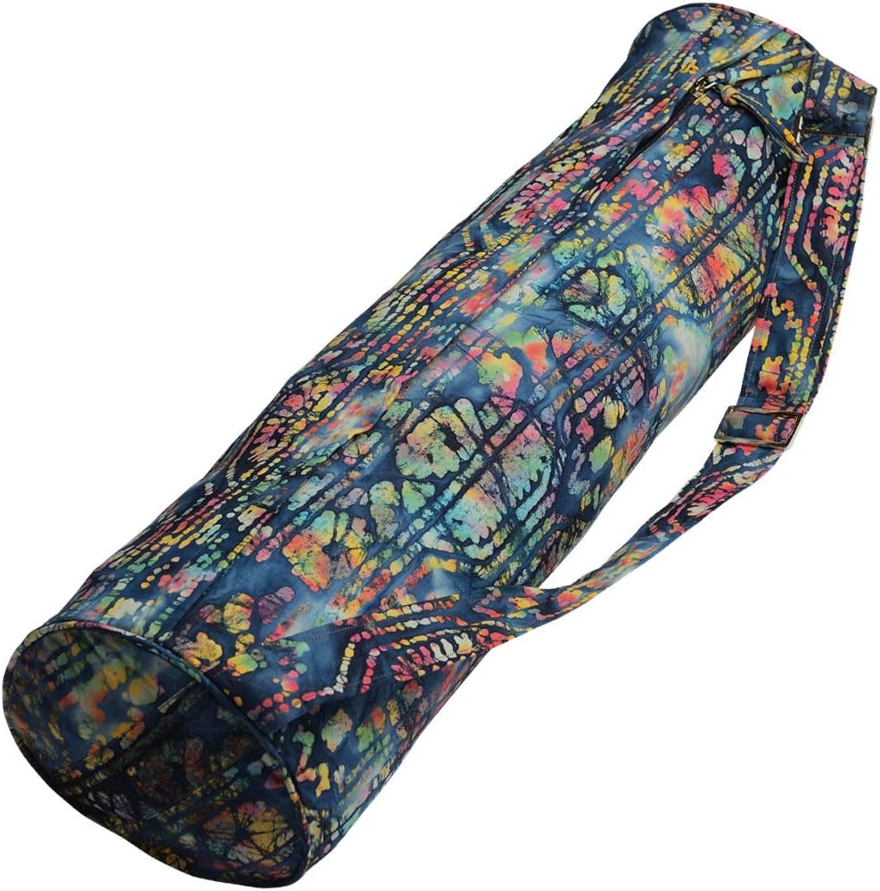 Hugger Mugger Batik Yoga Mat Bag - Beautiful Pattern, Durable 100% Cotton, Full Lining, Adjustable Strap, 2 Extra Zipper Pockets