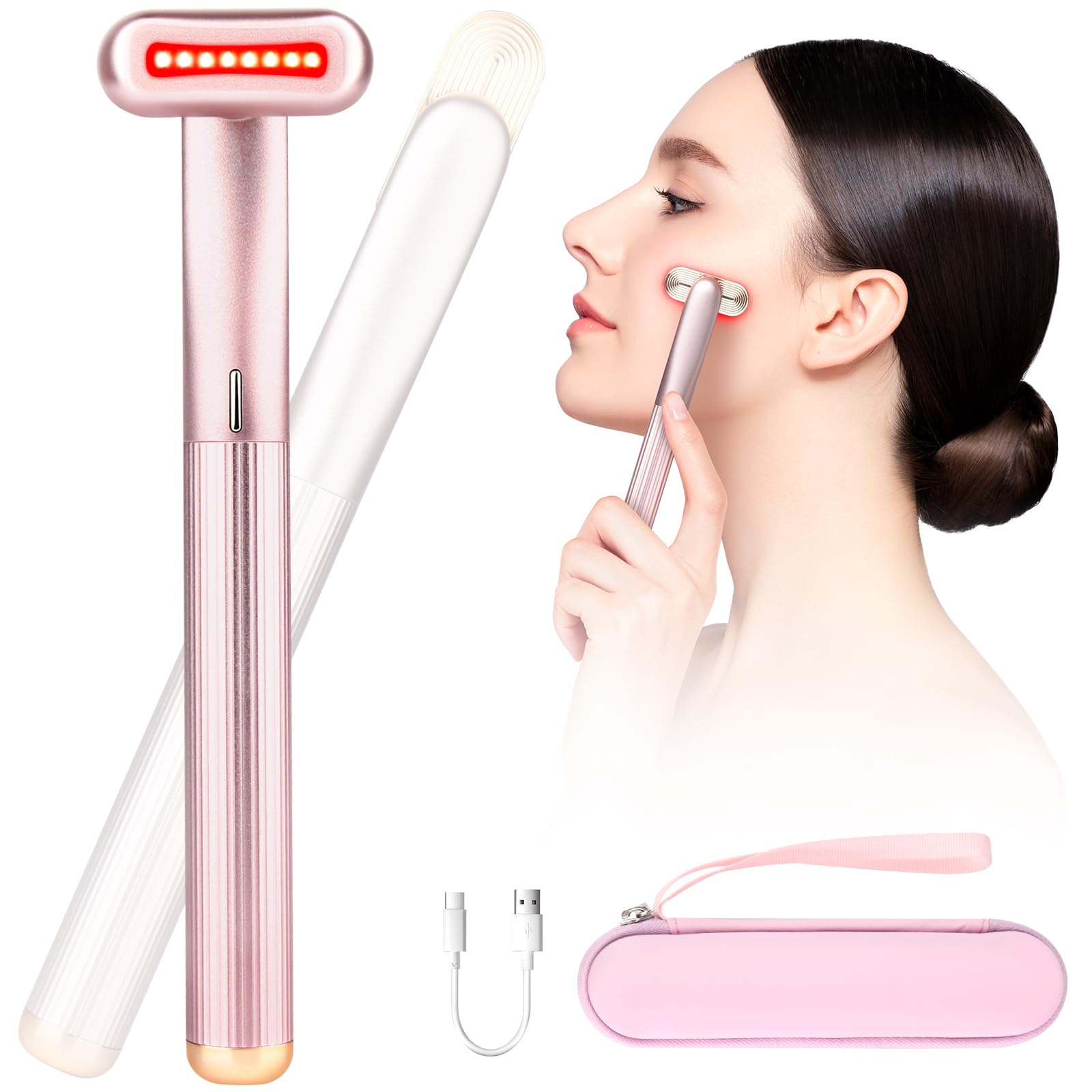 INSIFEEL Red Light Therapy for Face, 4 in 1 Facial Wand for Anti-Aging, Anti-Wrinkle, Face Therapy Wand, Skin Care Tool at Home with Travel Hard Carrying Case