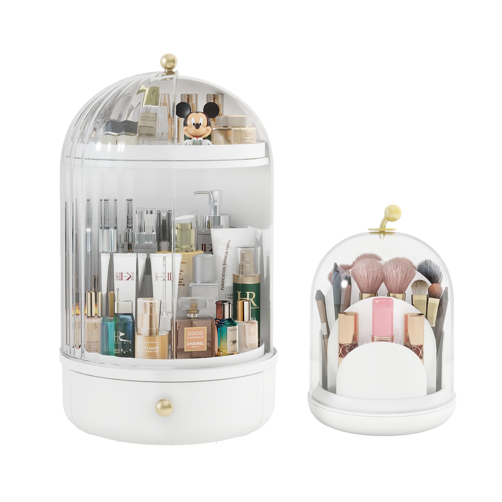 KHNR 360° Rotating Makeup Organizer for Vanity, Skincare Makeup Storage,Cosmetics Storage Box with Lid,Makeup Brushes Organizer for Vanity Desktop Bathroom Countertop