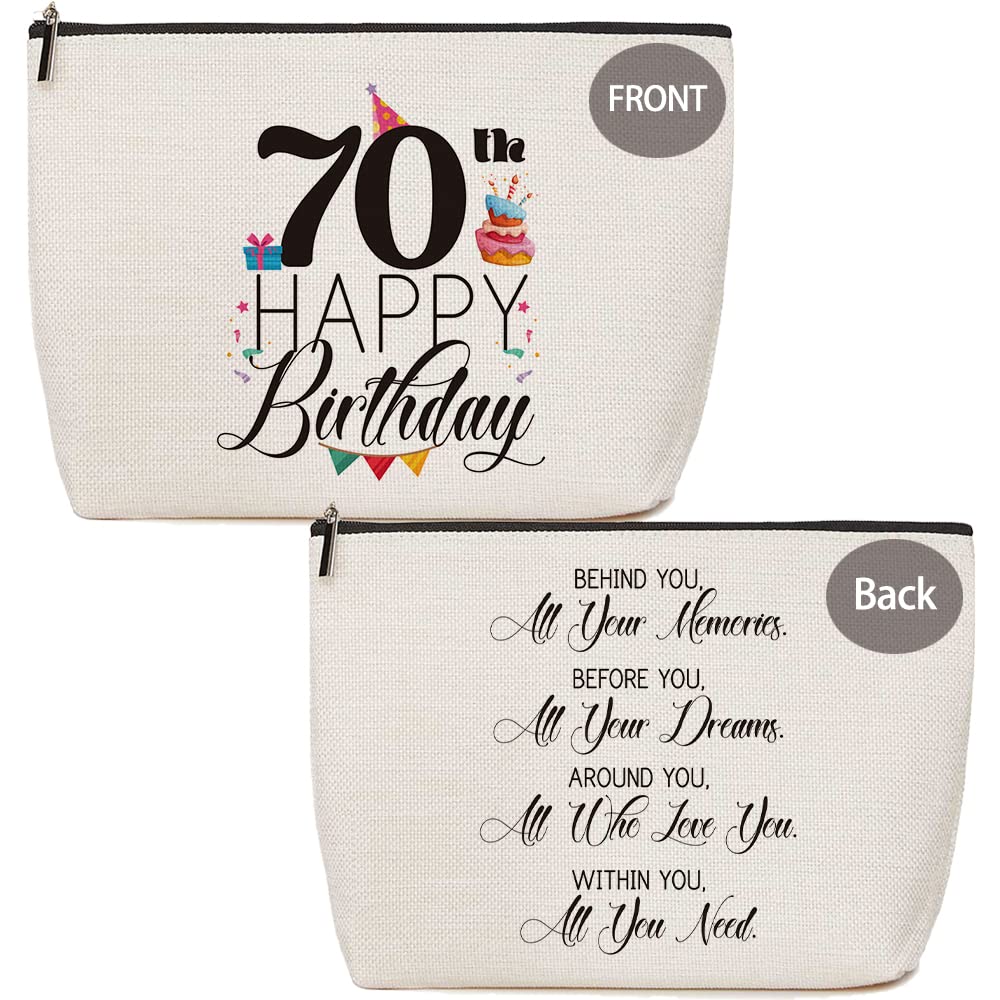 Lovdazzles 70th Happy Birthday Gifts for Women, 70 Year Old Presents for Women Wife Mom Grandma Sister Aunt Friends, Milestone Birthday Gift for Her, Travel Bag Pouch Zipper waterproof