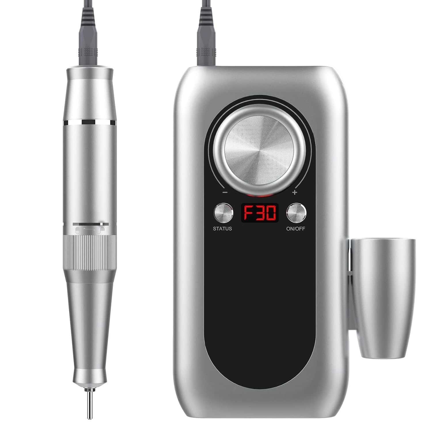 Portable Electric Nail Drill, Professional Nail File Machine, Cordless Rechargeable Nail Drill E Filer for Gel Acrylic Nails, Nail Gel Remove Polish Manicure for Salon with 6 Bits Kit, Silver