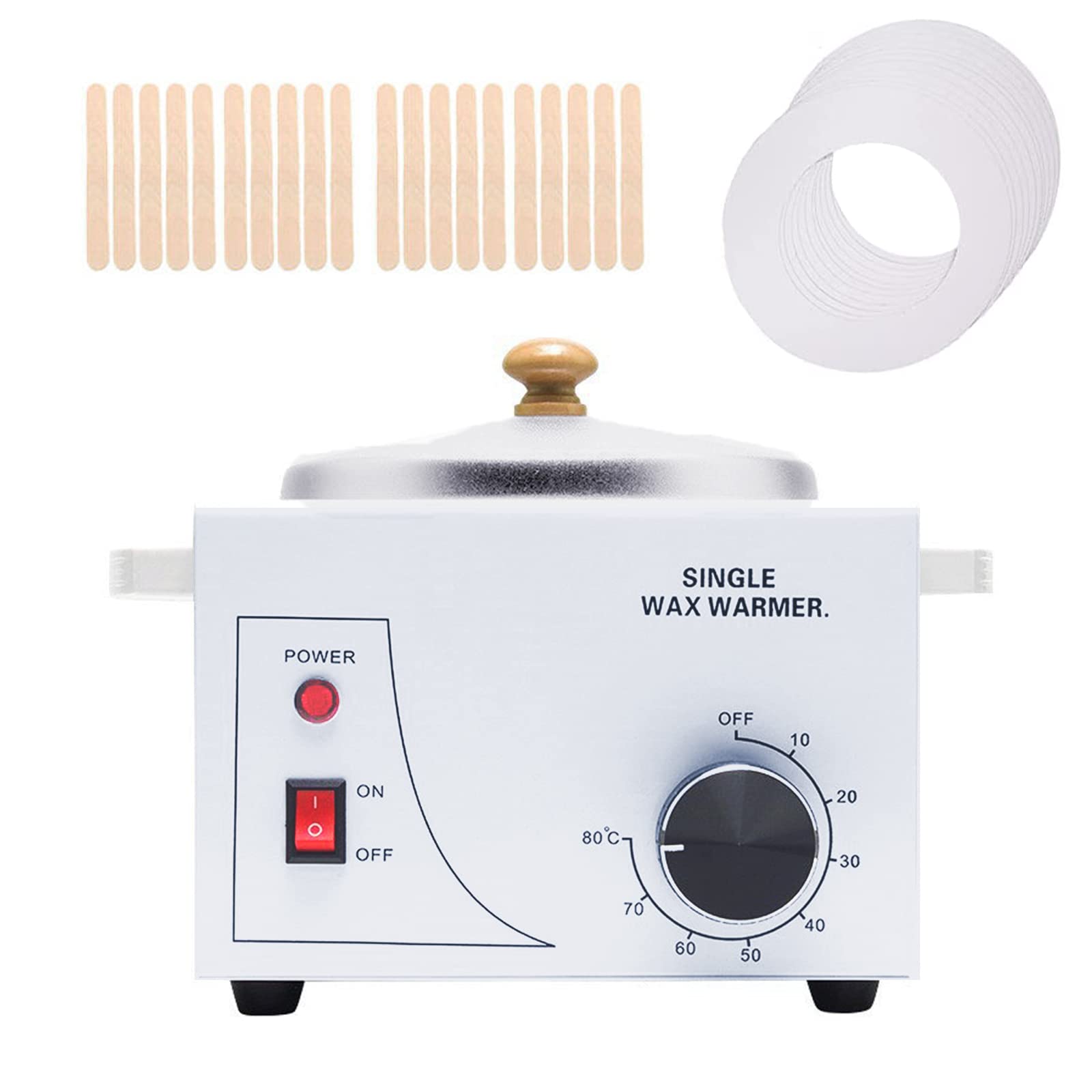DAORDAER Wax Warmer Professional Electric Wax Heater Hair Removal Adjustable Temperature Machine Facial Skin Body Hair Removal Tool Salon Hot SPA Wax Pot with 40PCS Wood Sticks (Single-Wax Warmer)