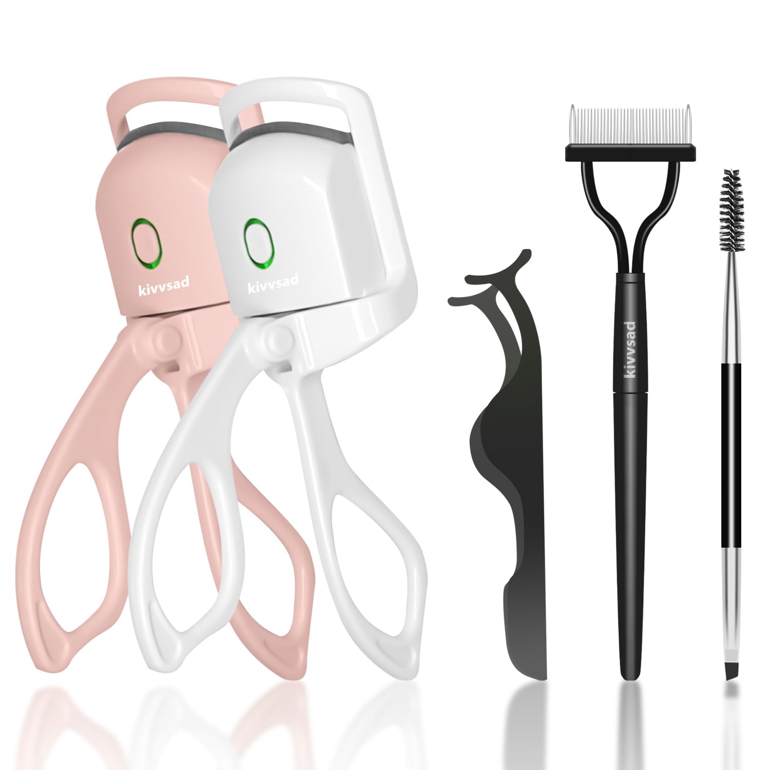 kivvsad (2+3Pack) Heated Eyelash Curler Professional, Electric Eyelash Curler, Handheld Eye Lash Curler， 2 Temperature Settings and USB Fast Charging, Fast Natural Curling Eyelashes (White and Pink)