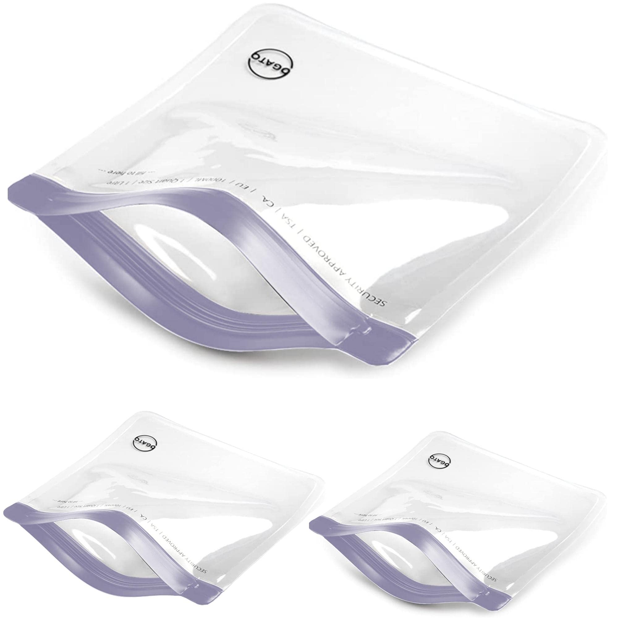 Ogato 3pcs - TSA Approved Toiletry Bag - Our Quart Size Clear Toiletry Bags are Security Approved Worldwide for Liquids & Cosmetics - 100% 3-1-1 Compliant Clear Travel Bags for Toiletries Violet
