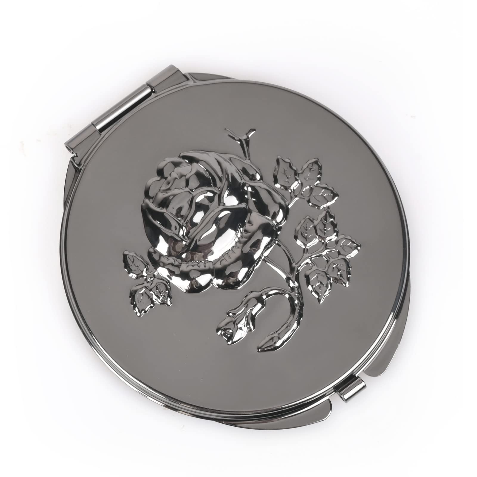 Goshentech Retro Metal Compact Mirror Travel Portable Mirror 1x/2x Magnification Compact &Portable Foldable（Gun Black
