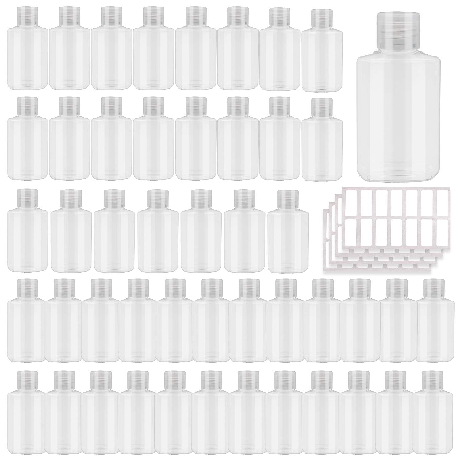 INNOLIFE 240 Pack Plastic Bottles with Flip Top Cap, 2oz 60ml Small Plastic Squeeze Bottles Refillable Travel Size Bottles for Toiletries and Lotions, Small Squeeze Bottles with Labels