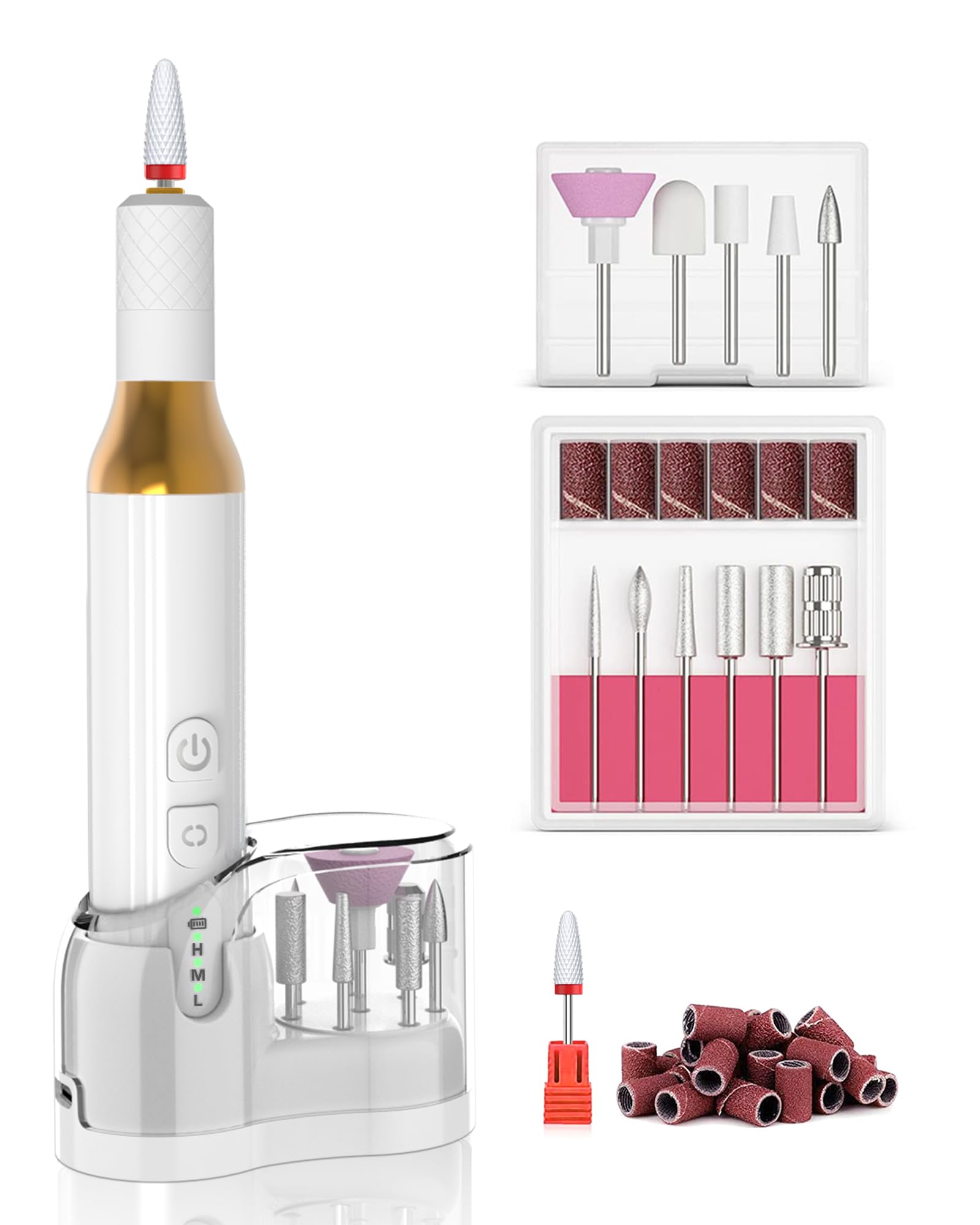 DEEHENK Nail Drill,Cordless Electric Files for Gel Nails Efile Manicure Kit Women Rechargeable Wireless Drill para Uñas Profesional Machine Grinder Acrylic White (M918)