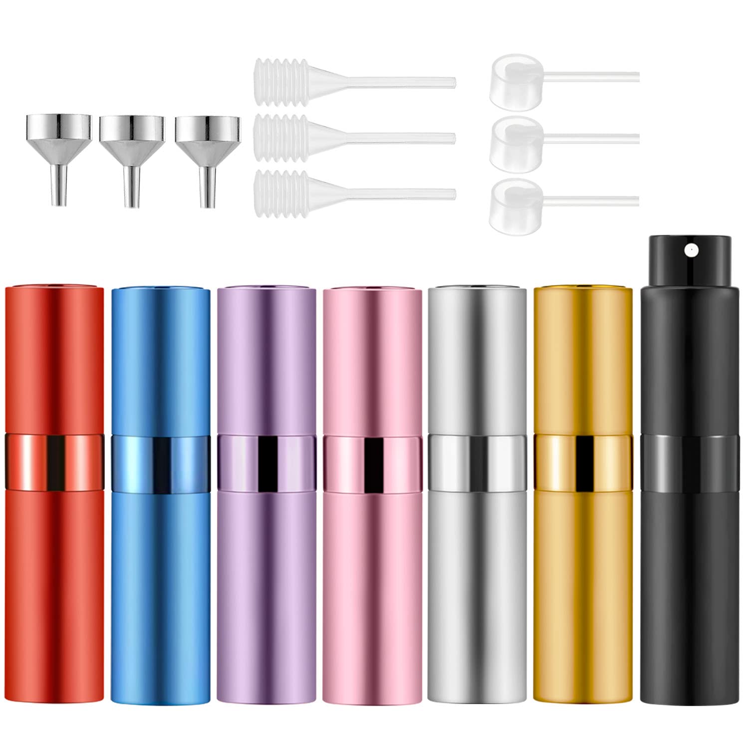 Lil Ray 8ml Portable Mini Perfume Atomizer(7 PCS) Refilable Empty Small Spray Bottle with Lifting Nozzle for Travel, Pocket Cologne Sprayer (7 Colors)