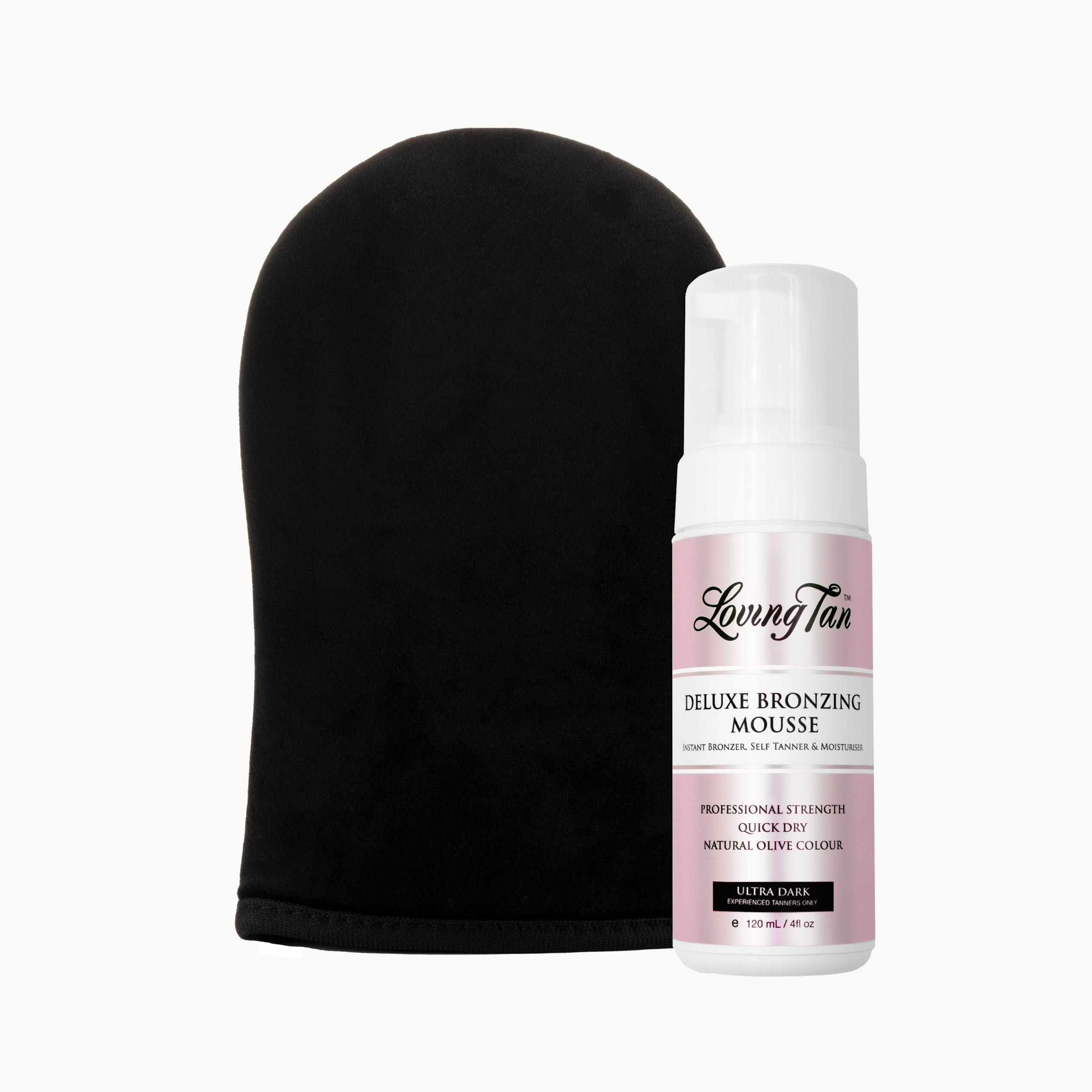 Loving Tan Deluxe Bronzing Mousse, Ultra Dark + Deluxe Applicator Mitt - Streak Free, Natural looking, Professional Strength Sunless Tanner - Cruelty Free, Naturally Derived DHA - 4 FL Oz