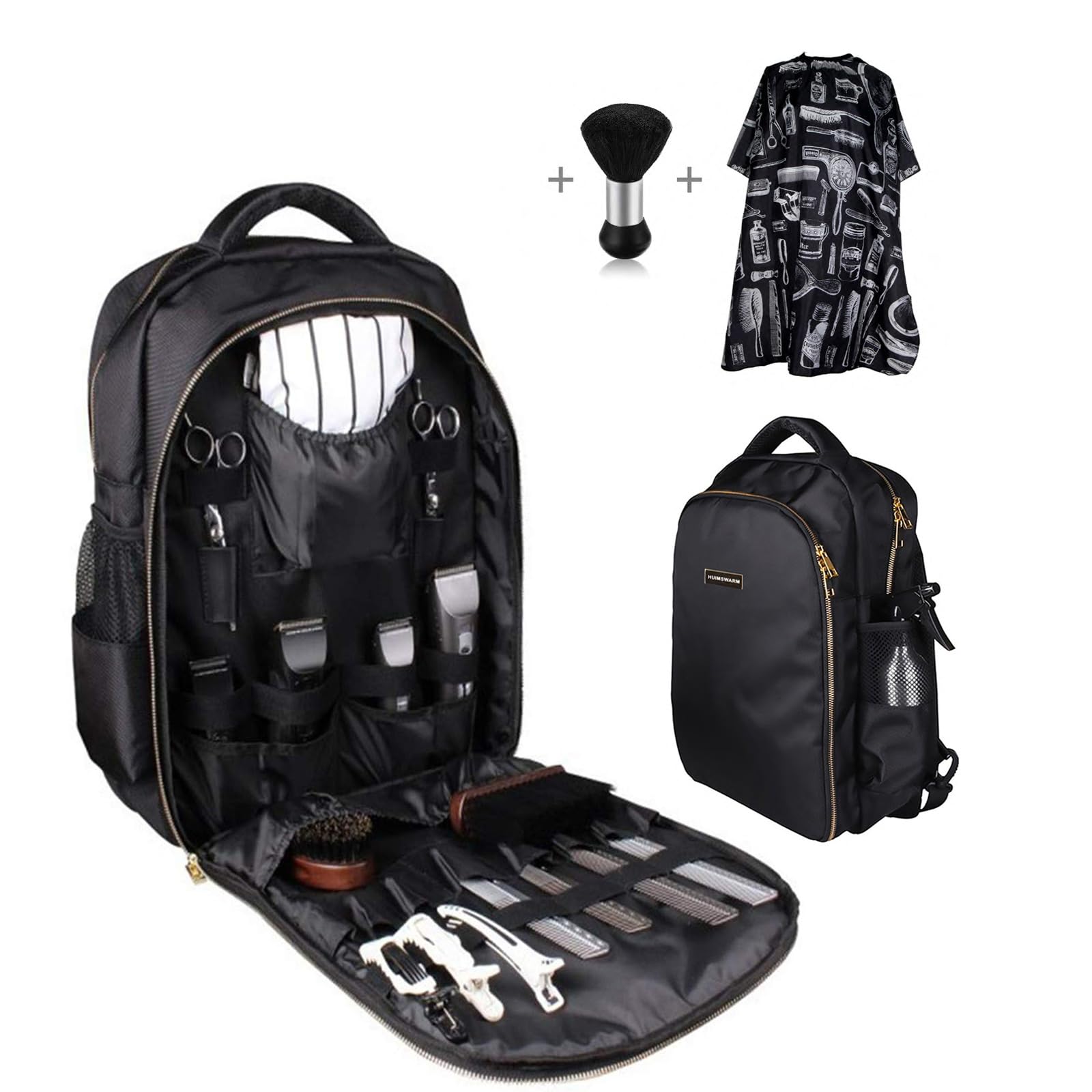HUIMSWARM Barber Supplies Bag Backpack for Barber,With 1PCS Barber Cape&Barber Brush,Large Capacity,Pure Copper Zipper,Water Proof,Barber Accessories of Professional Barber Tools Backpack.