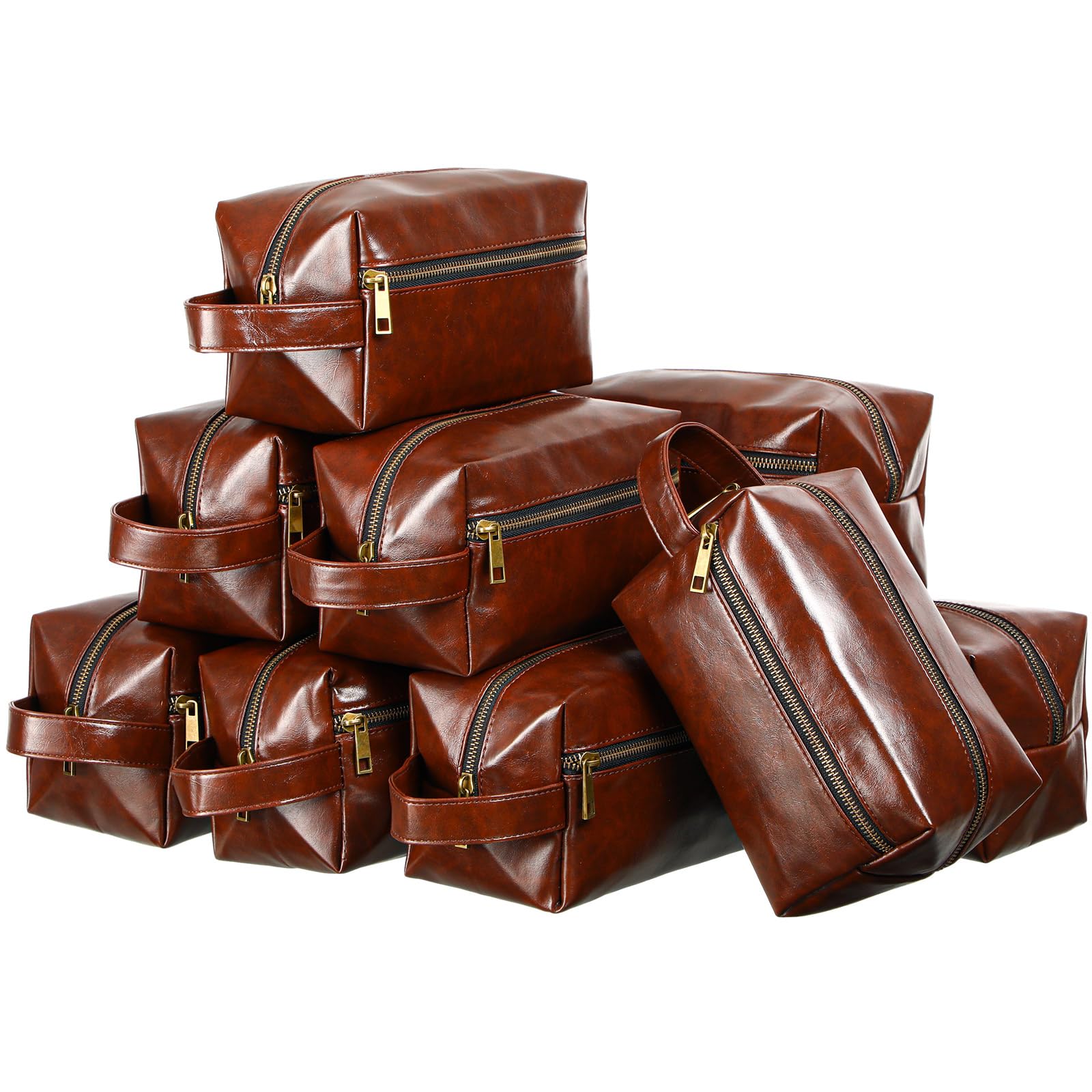 Hillban 10 Pcs Leather Toiletry Bag for Men Big Travel Make up Cosmetic Bag Vintage Men Large Toiletry Bag for Groomsmen Gift Shaving Grooming Travel Anniversary Wedding Boyfriend Father (Dark Brown)