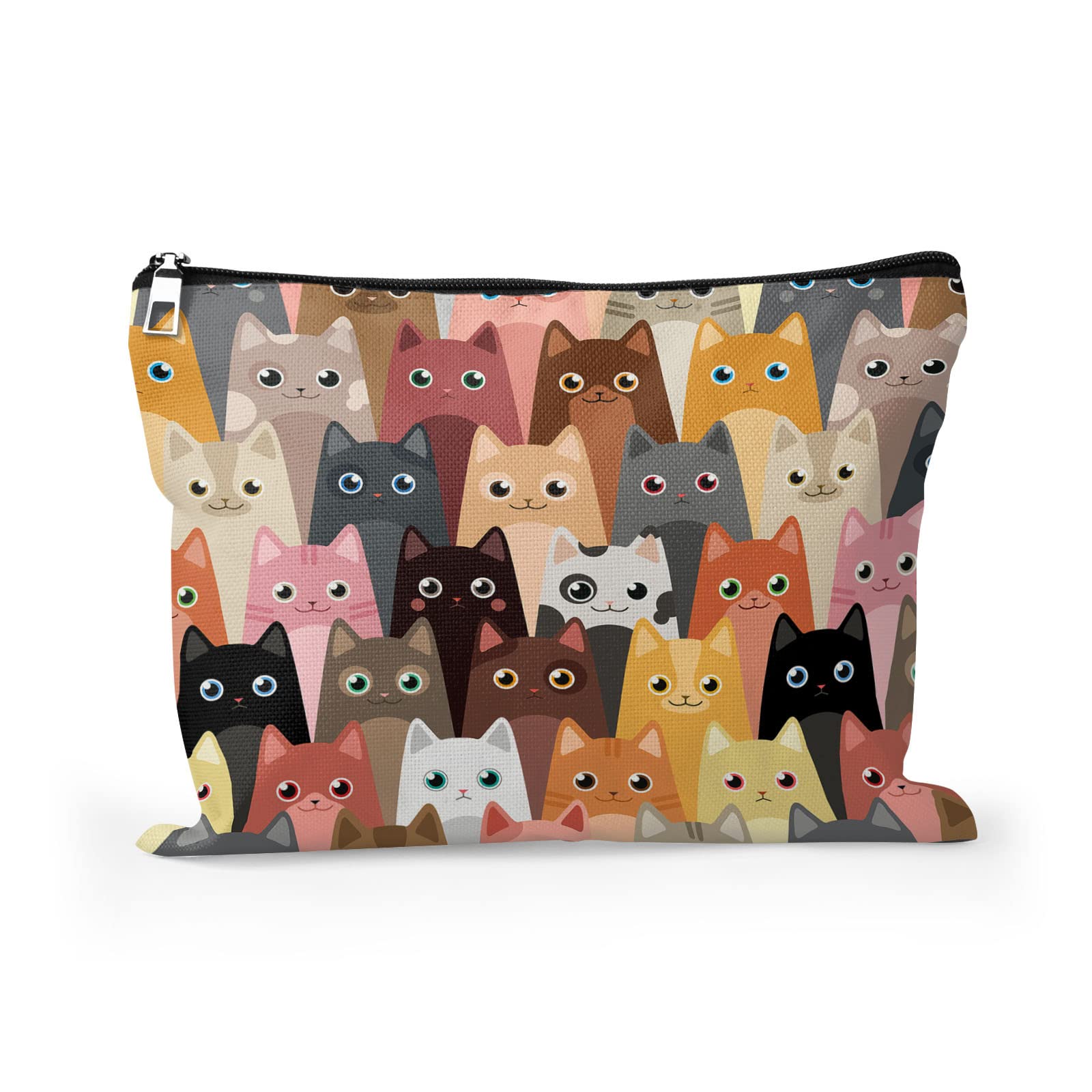 Cafl Cute Cartoon Cat Makeup Bag Colorful Cat Cosmetic Bag Zipper Cosmetic Pouch Large Toiletry Bag Travel Linen Make Up Organizer for Purse for Women-10×8Inch