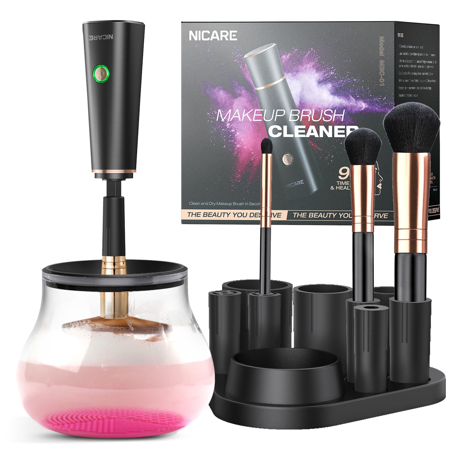 Makeup Brush Cleaner and Dryer, Electric Makeup Brush Cleanser Machine, Portable Automatic Cosmetic Brushes Cleaner for Beauty Makeup Brush Set, Liquid Foundation, Contour, Eyeshadow, Blush Brush