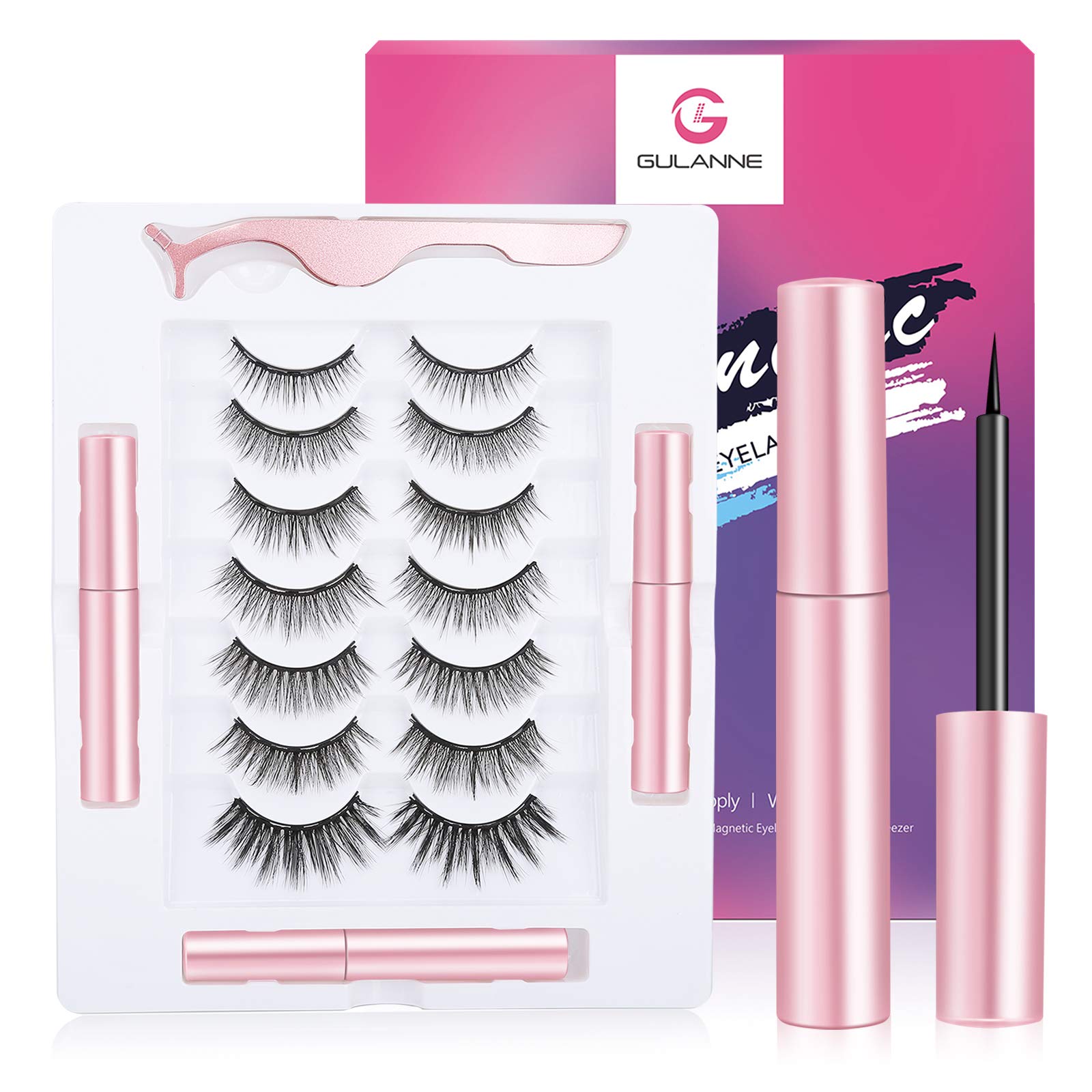 Magnetic Eyelashes Kit Magnetic Eyelashes with Eyeliner False Eyelashes 7 Pairs Magnetic Lashes with 3 Tubes Upgraded Magnetic Eyeliner- Stick Well & Remove Easy