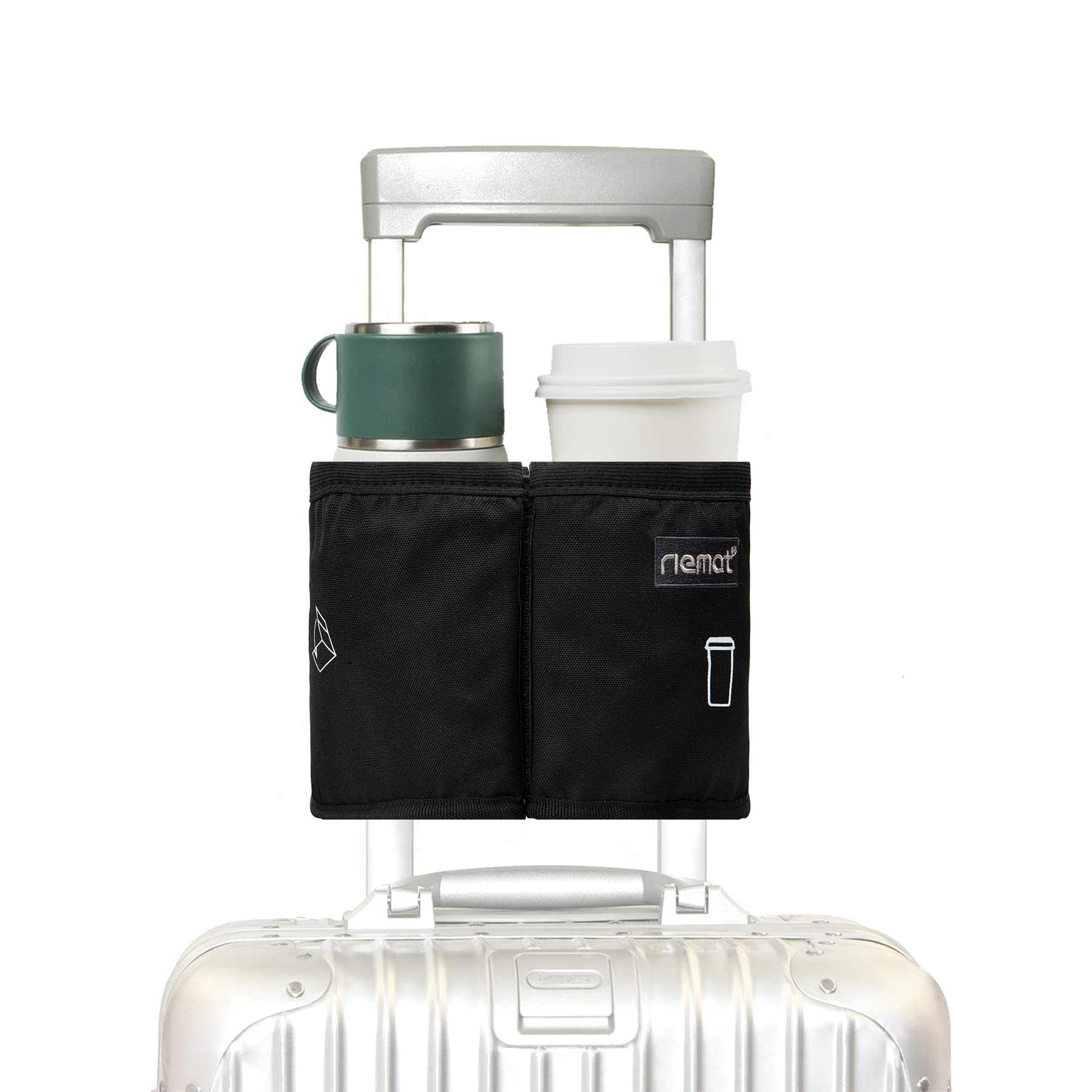 riemot Luggage Travel Cup Holder Free Hand Drink Caddy - Hold Two Coffee Mugs - Fits Roll on Most Suitcase Handles - Gifts for Flight Attendants &Frequent Travelers Accessories Black