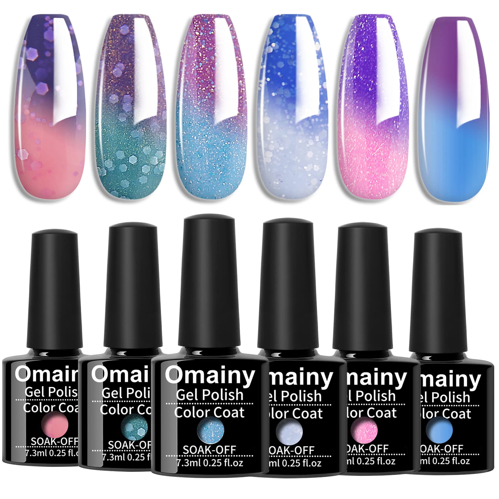 Omainy Gel Nail Polish Set -Color Changing Gel Nail Polish Set Sapphire Blue Purple Pink Red Laverder Red Color Changing Gel Polish Soak Off UV LED Thermal Temperature Art (6002)