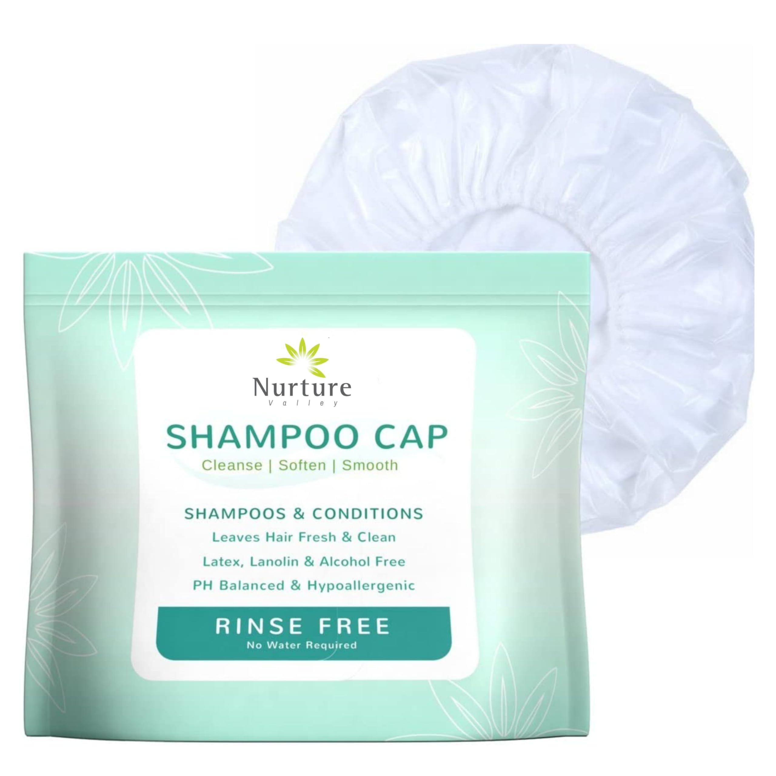 No Water Rinse Free Shampoo Cap by Nurture | Microwavable Washing & Conditioning Shower Caps to Wash Hair w/o Bath | Waterless Bathing | Disposable & Hypoallergenic for Adults, Bedridden & Elderly