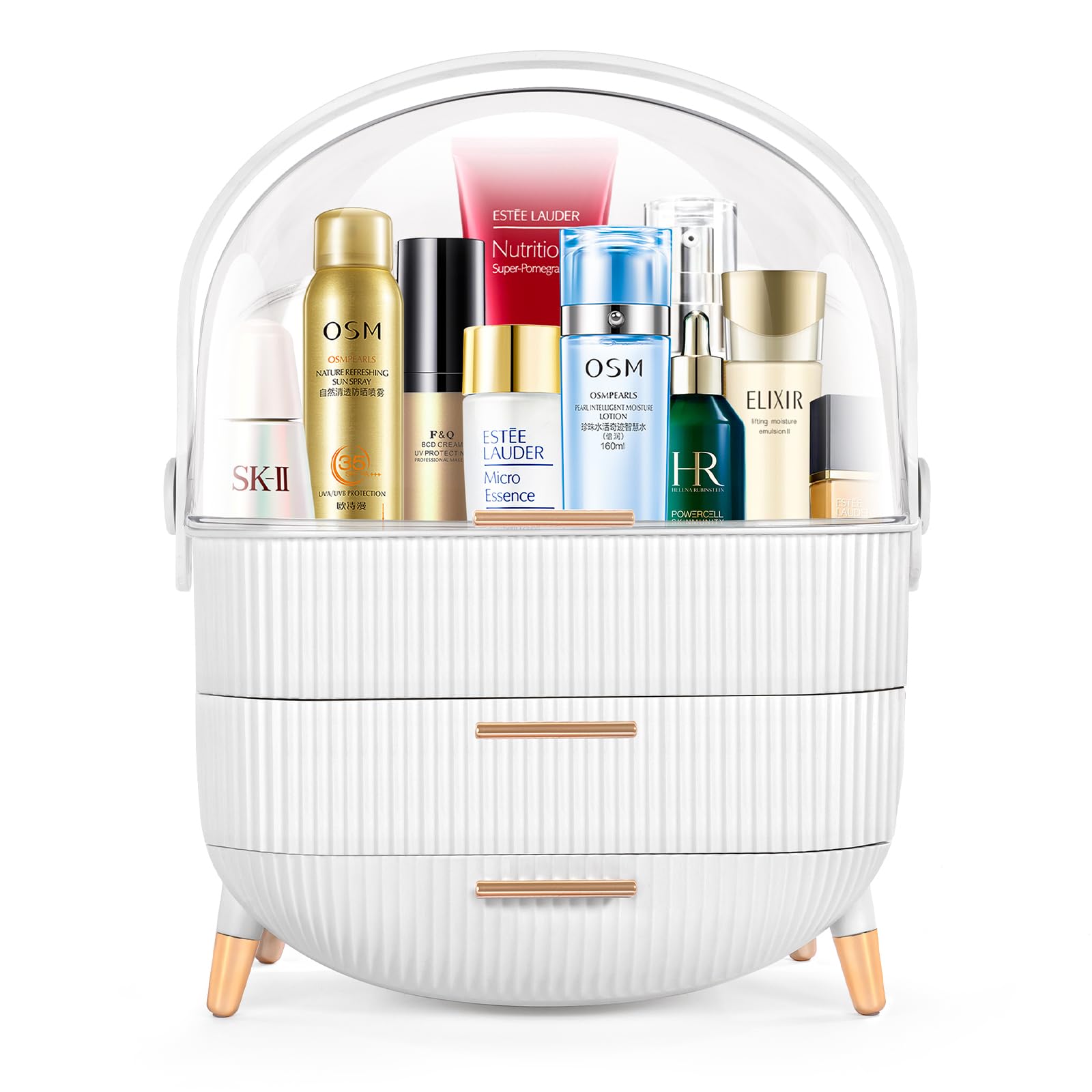 IGDMM Makeup Organizers,Skincare Organizer for Vanity,Portable Cosmetic display case, Makeup caddy for Dorm,Bathroom,Dresser Cosmetic Storage Box.(WHITE)