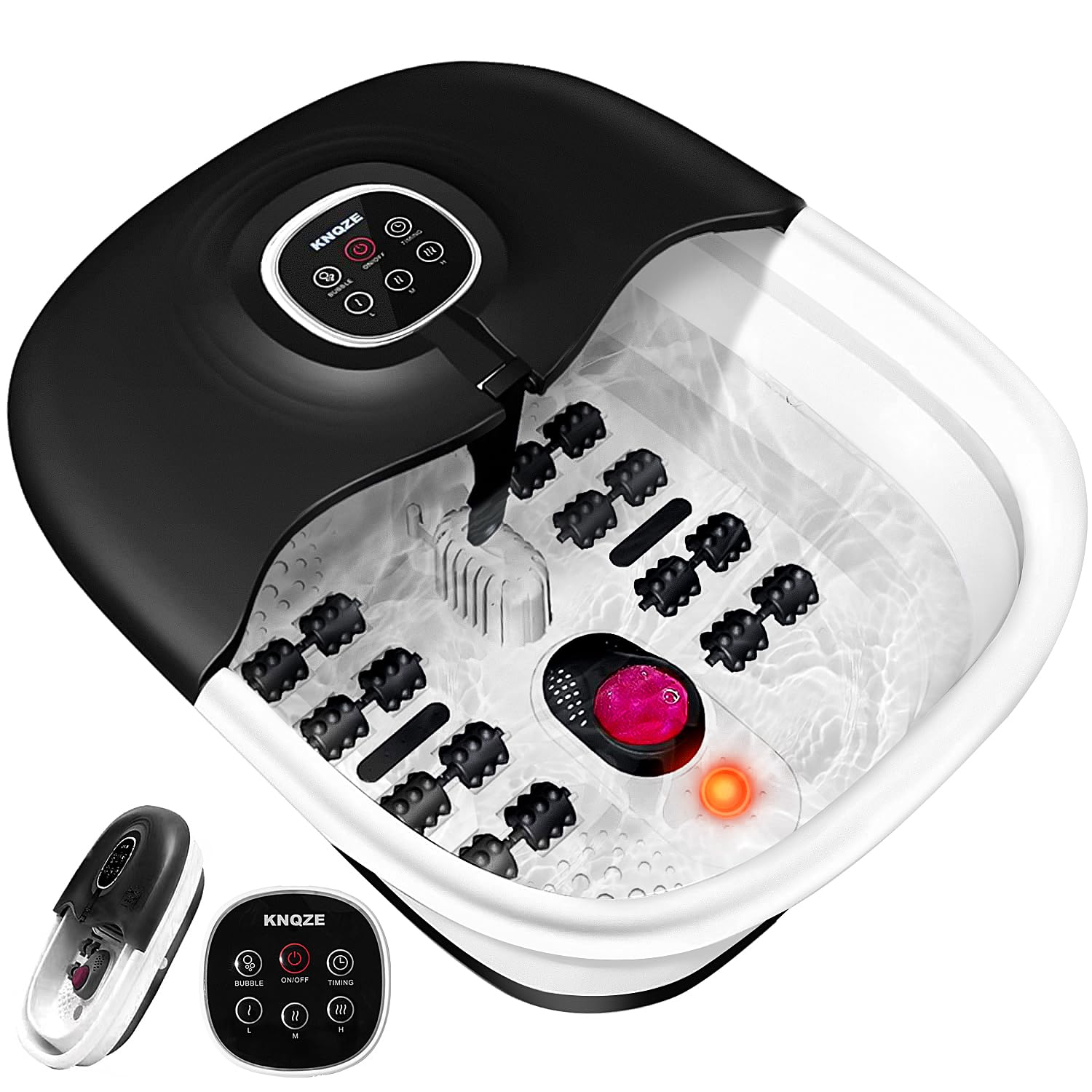 Collapsible Foot Spa Bath with Heat, Remote Control, Temperature Control, Bubbles, Pumice Stone, Red Light, Timer, 16 Massage Roller Pedicure Foot Spa Tub Foot Soaker for Soothe & Relax Tired Feet